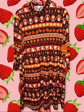 Women's Fall-Print Long Sleeve Mini Dress in Orange Multi